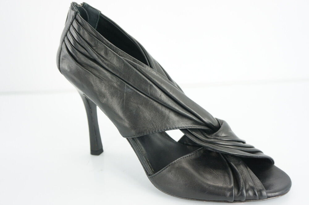 Vera Wang Lavender Della Black Leather Twist Strappy Heels Pumps SZ 10 New $325